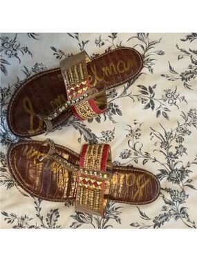 Sam Edelman Boho Leather Slide Sandals with pretty Beadwork